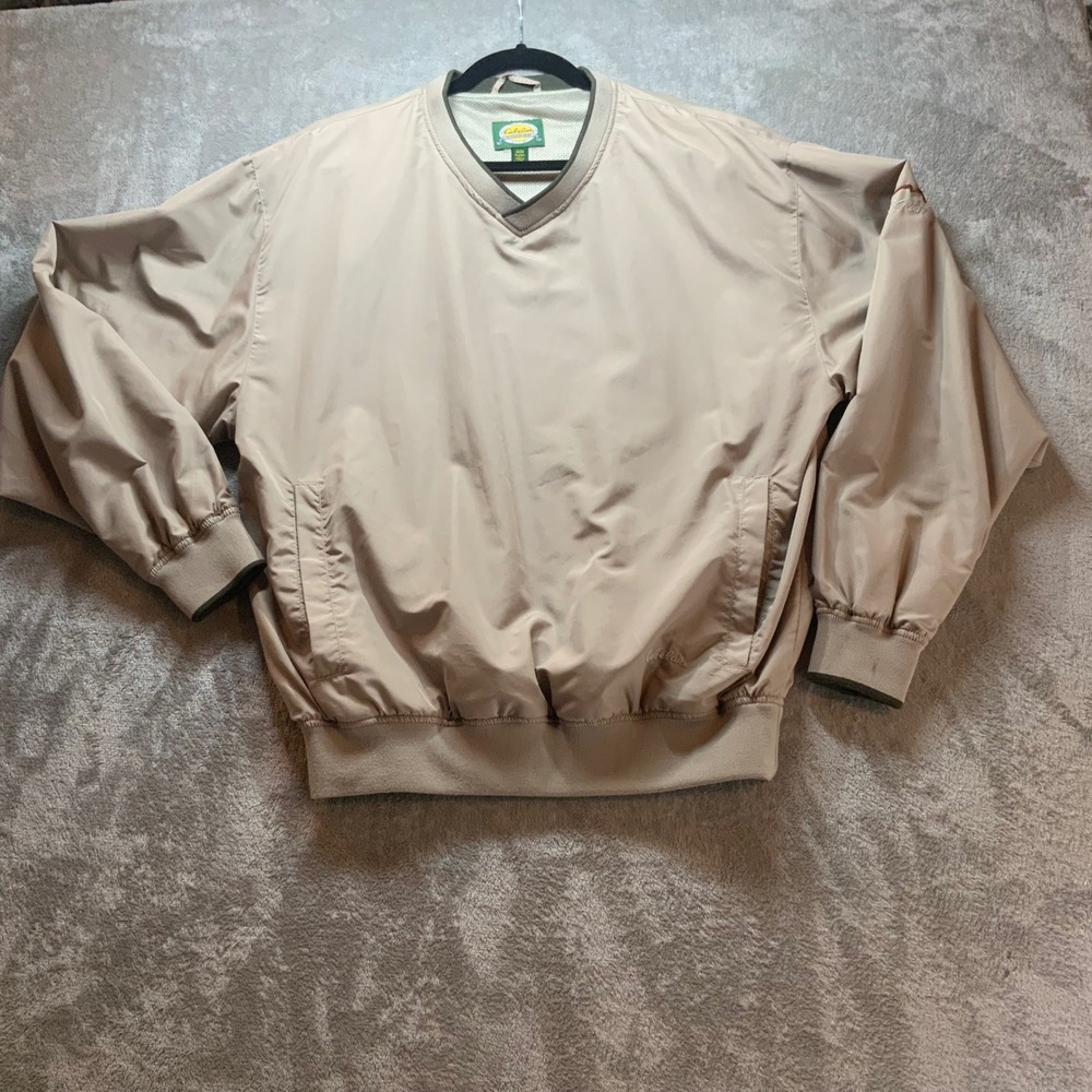 Cabelas Windcrest Mens V-Neck Windbreaker Pullover Tan Size Medium Jacket